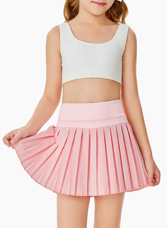 Haloumoning Girls Pleated Skirts with Shorts Athletic Tennis Skorts Sport Performance Skirt with Pockets 4-14 Years Pink - Image 4