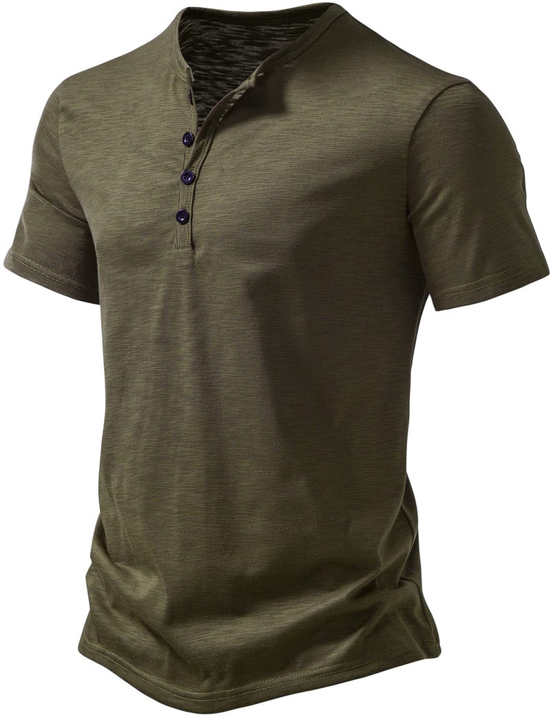 PARKLEES Men's Summer Casual Short Sleeve Henley Shirt Slim Fit 4 Buttons T-Shirts Army Green Small - Image 2