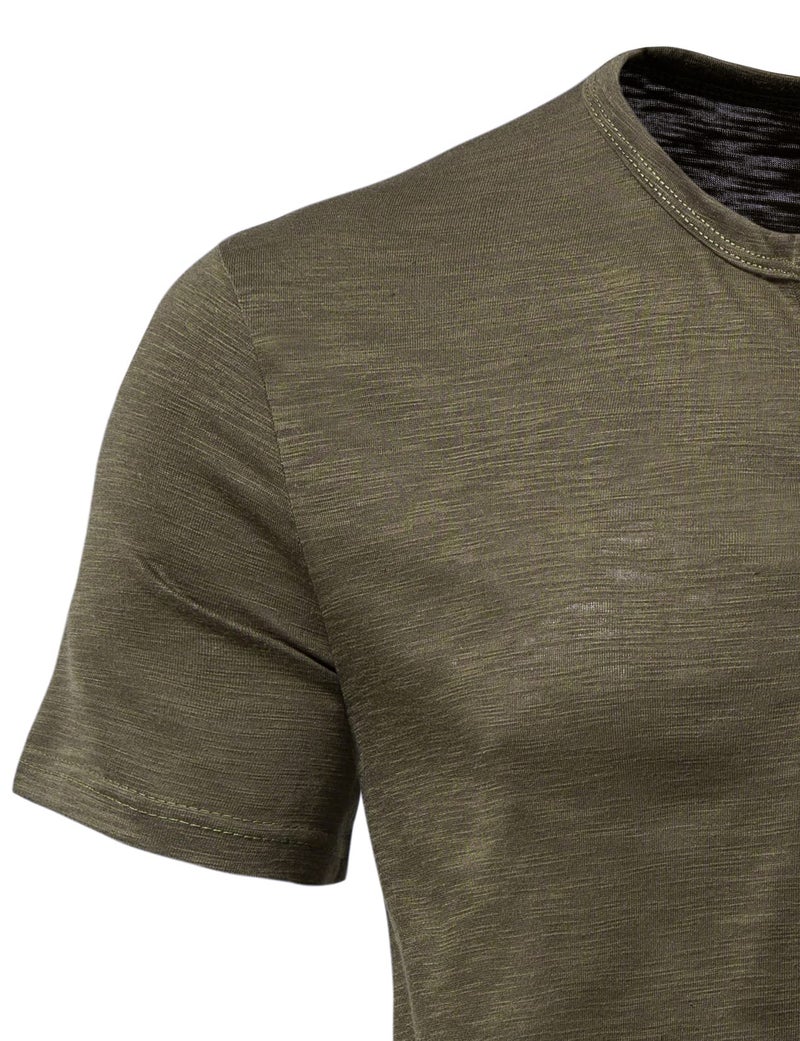 PARKLEES Men's Summer Casual Short Sleeve Henley Shirt Slim Fit 4 Buttons T-Shirts Army Green Small - Image 5