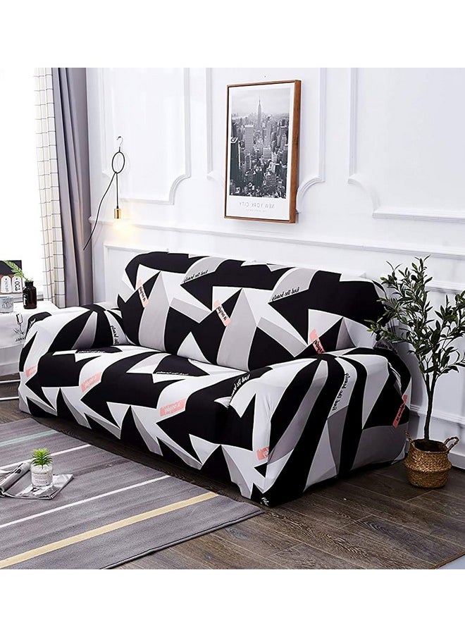HOUSE OF QUIRK House of Quirk Universal Double Seater Geometric Sofa Cover Big Elasticity Cover for Couch Flexible Stretch Sofa Slipcover (Double Seater, Black Prism), Polyester & Spandex  - Image 1