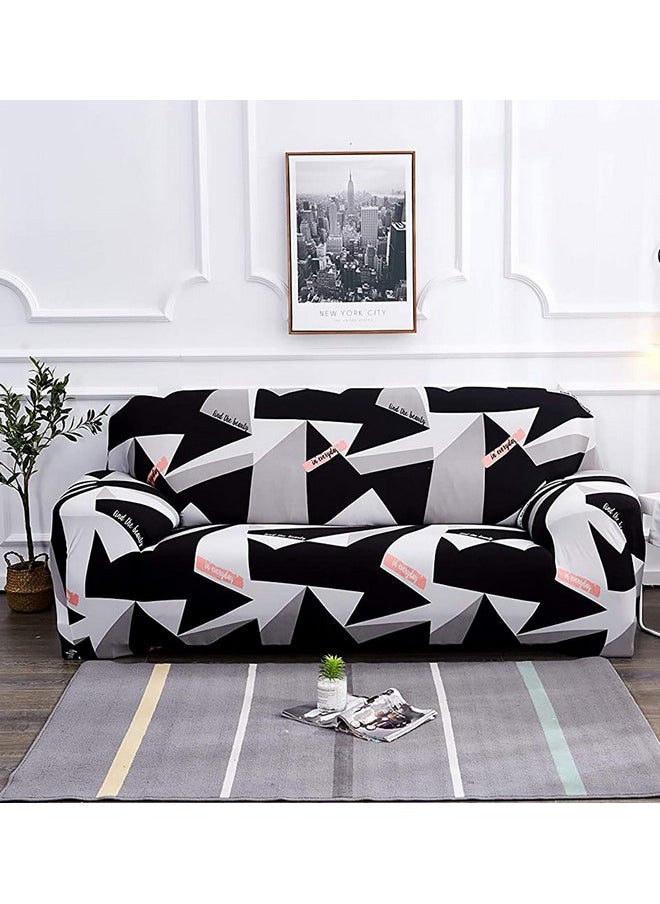HOUSE OF QUIRK House of Quirk Universal Double Seater Geometric Sofa Cover Big Elasticity Cover for Couch Flexible Stretch Sofa Slipcover (Double Seater, Black Prism), Polyester & Spandex  - Image 2