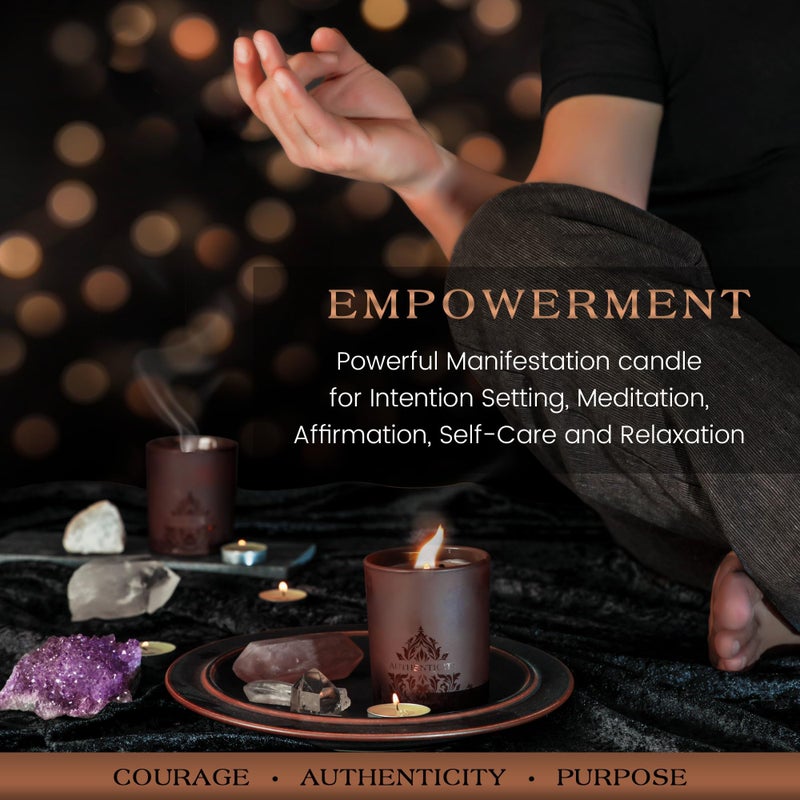 Deep Eden Forest Mahogany Scented Crystal Candle - Luxury Empowerment Candle with Black Tourmaline Crystals - 7.4oz Natural Soy, Coconut & Beeswax Wood Wick Candles for Men - Image 5