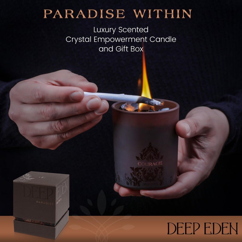 Deep Eden Forest Mahogany Scented Crystal Candle - Luxury Empowerment Candle with Black Tourmaline Crystals - 7.4oz Natural Soy, Coconut & Beeswax Wood Wick Candles for Men - Image 2