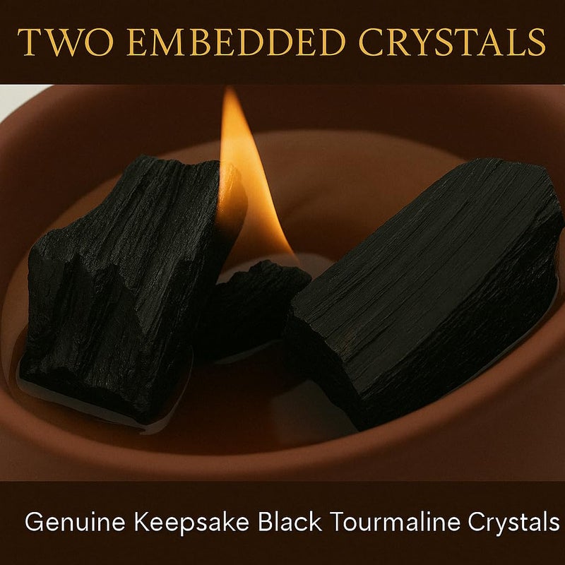 Deep Eden Forest Mahogany Scented Crystal Candle - Luxury Empowerment Candle with Black Tourmaline Crystals - 7.4oz Natural Soy, Coconut & Beeswax Wood Wick Candles for Men - Image 4