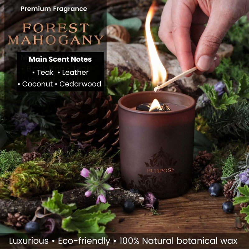 Deep Eden Forest Mahogany Scented Crystal Candle - Luxury Empowerment Candle with Black Tourmaline Crystals - 7.4oz Natural Soy, Coconut & Beeswax Wood Wick Candles for Men - Image 3
