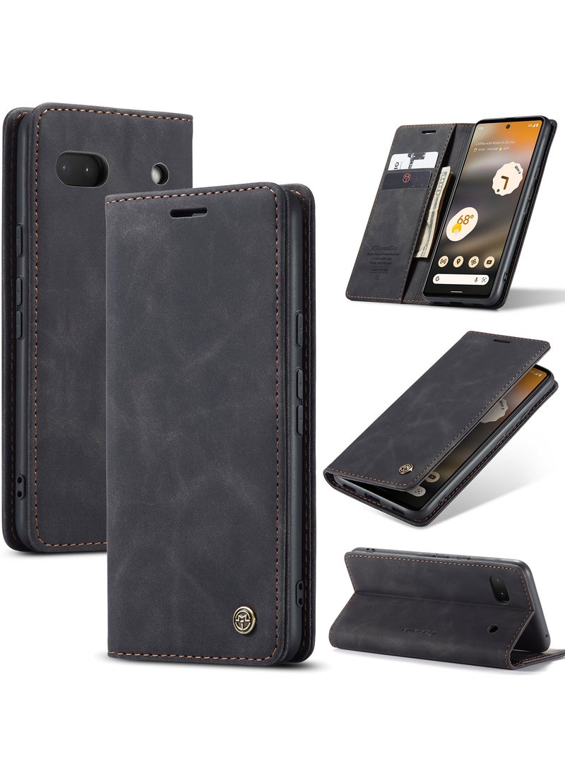CaseMe Google Pixel 6A Case Wallet Case Book Folding Flip Folio Case with Magnetic Kickstand Card Slots Protective Cover - Black - Image 1