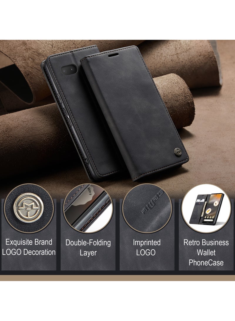 CaseMe Google Pixel 6A Case Wallet Case Book Folding Flip Folio Case with Magnetic Kickstand Card Slots Protective Cover - Black - Image 2