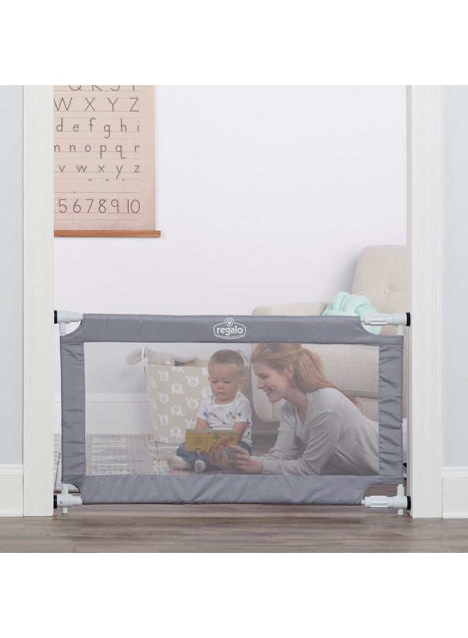 Regalo 50" Extra Wide Gray Expandable Mesh Gate, Pressure Mounted, Includes Rubber Bumpers to Protect Walls - Image 1