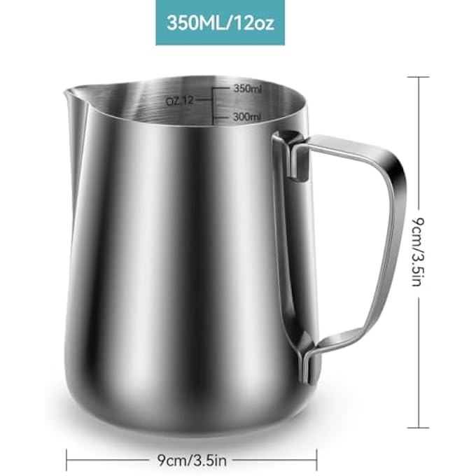 Proxima Direct Milk Frother Jug 350Ml12Oz 304 Stainless Steel Frothing Pitcher Steaming Measurements Inside Premium Accessories For Espresso Machine Coffee Foam Cappuccino Latte - Image 3