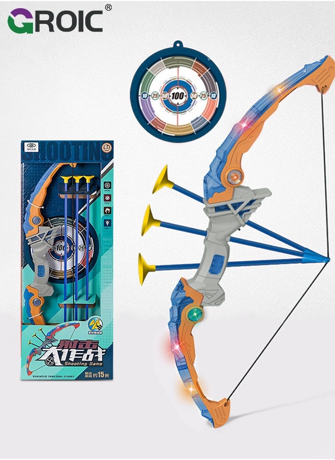 GROIC Kids Bow and Arrow Toy Set, LED Light Up Archery Toys with 3 Suction Cups Arrows and Target, Indoor Outdoor Indoor Shooting Games Toys for Children  - Image 1