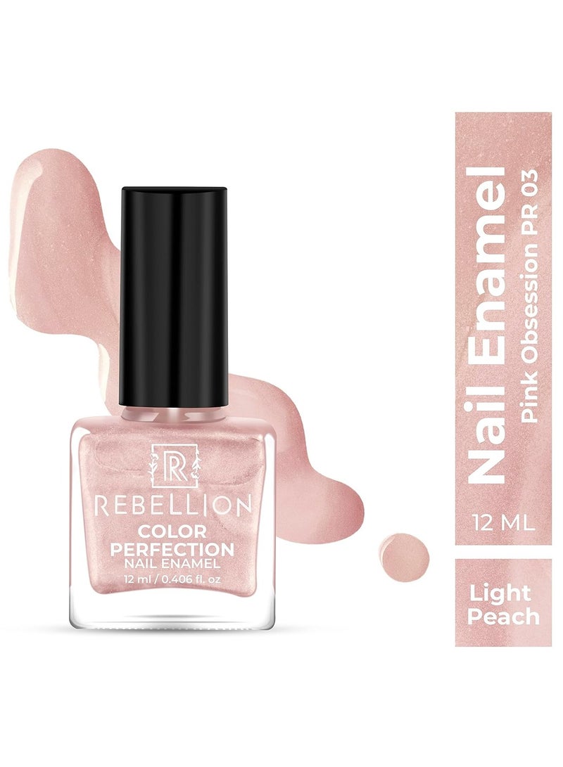 Rebellion Color Perfection Nail Enamel 12ml Light Peach Pink Obsession PR03 - Image 2