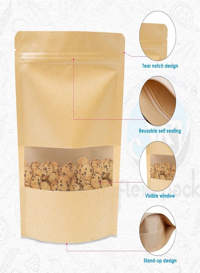 SKY FLEXI PACK Brown Kraft Paper Zip lock Stand Up Pouches | 1.5Kg | 20cm x 30 cm | Pack of 50 | Food Grade Storage Bags with Transparent Window | Airtight Reusable for Dry Fruits, Snacks, Spices - Image 3