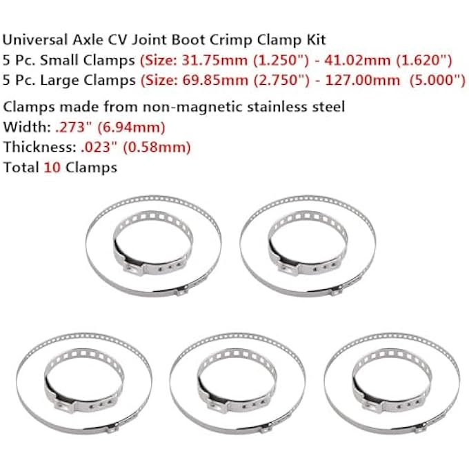 ريحني مجموعة تشكيلة مشبك صندوق CV 10Pcs 12 زوجا من Universa من الفولاذ المقاوم للصدأ صغير وكبير من الفولاذ المقاوم للصدأ قابل للتعديل عالمي، وتركيب عمود قيادة من الفولاذ المقاوم للصدأ وتثبيت صندوق الصندوق لمعظم السيارات - Image 3