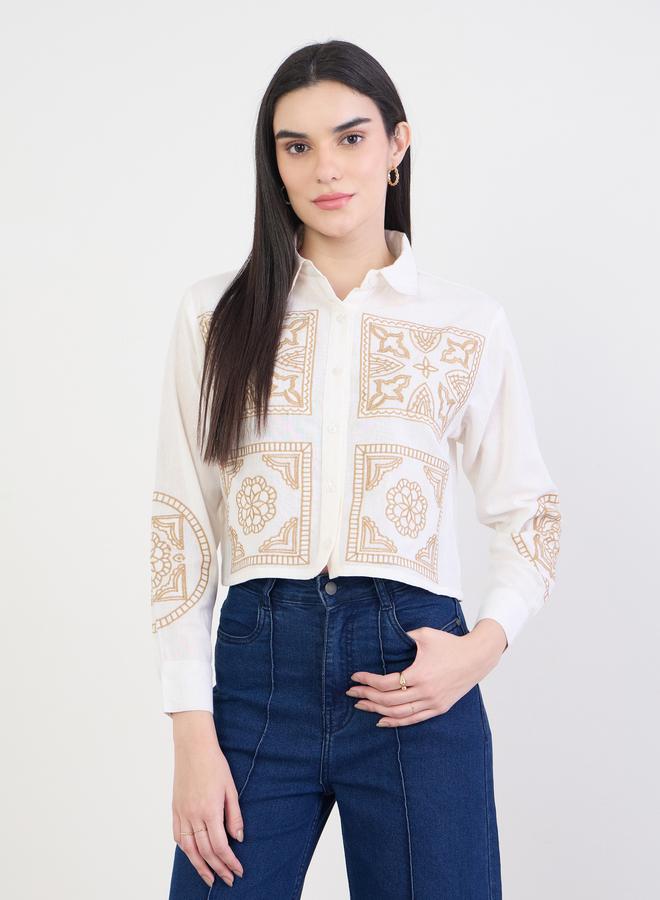 ستايلي بلوزة قطن 100% قصير بقصة واسعة ومطرز - Image 3