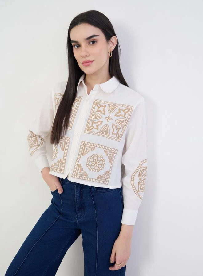 ستايلي بلوزة قطن 100% قصير بقصة واسعة ومطرز