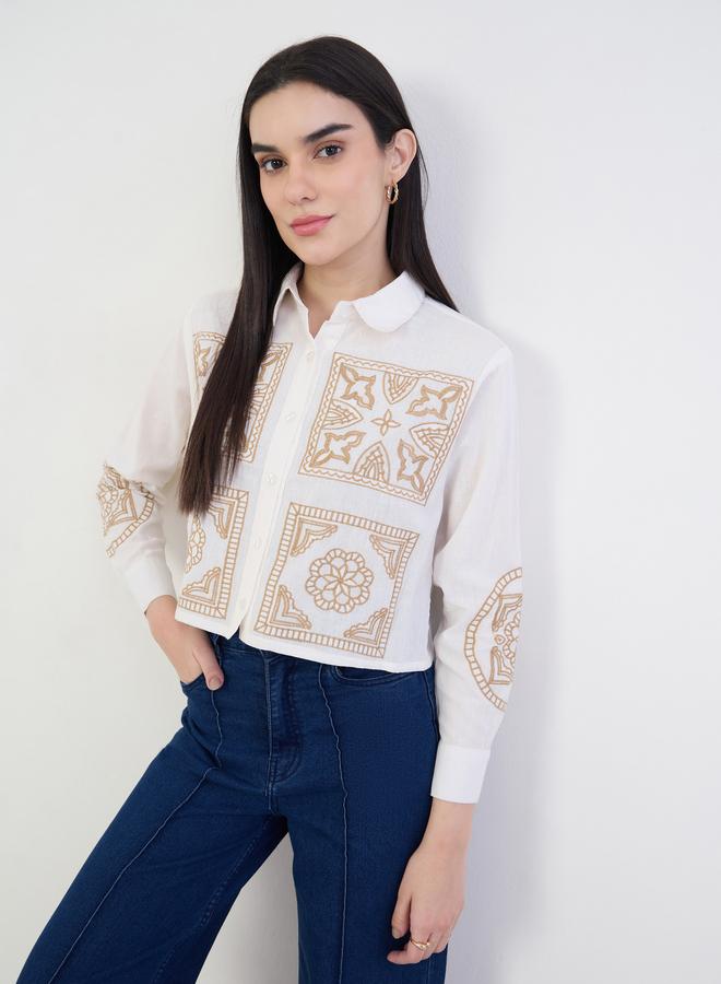 ستايلي بلوزة قطن 100% قصير بقصة واسعة ومطرز - Image 1