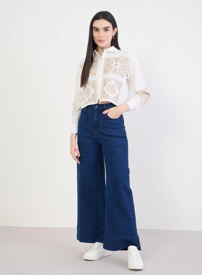 ستايلي بلوزة قطن 100% قصير بقصة واسعة ومطرز