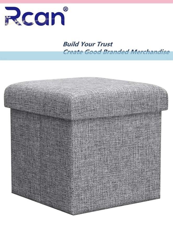 Rcan Linen Folding Storage Stool with Lid Storage Ottoman Cube Footrest Stool Under Desk Stool Short Ottoman Folding Ottoman Linen Cloth Light for Bedroom Dormitory Attic Living Room Entryway Hallway - Image 1