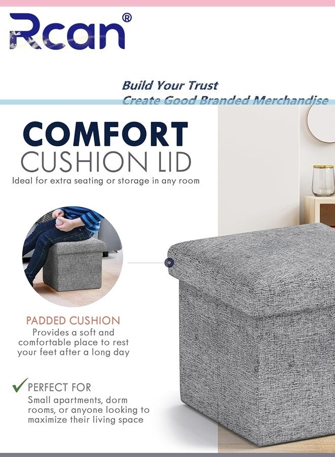 Rcan Linen Folding Storage Stool with Lid Storage Ottoman Cube Footrest Stool Under Desk Stool Short Ottoman Folding Ottoman Linen Cloth Light for Bedroom Dormitory Attic Living Room Entryway Hallway - Image 5