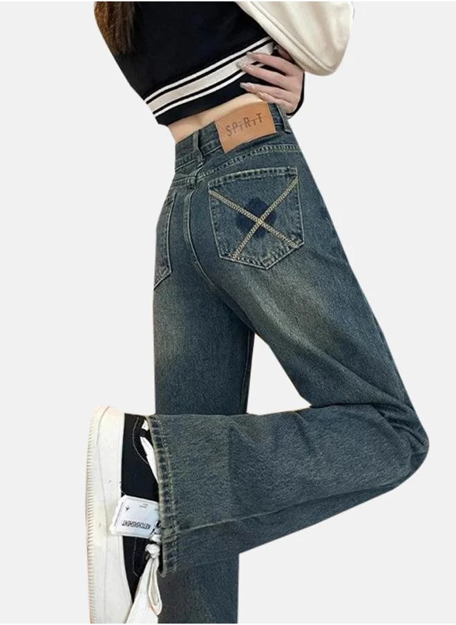يونيكي Blue Cotton Straight Fit High-Rise Jeans
