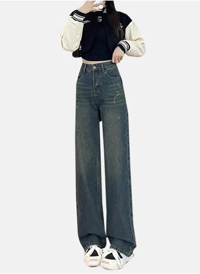يونيكي Blue Cotton Straight Fit High-Rise Jeans