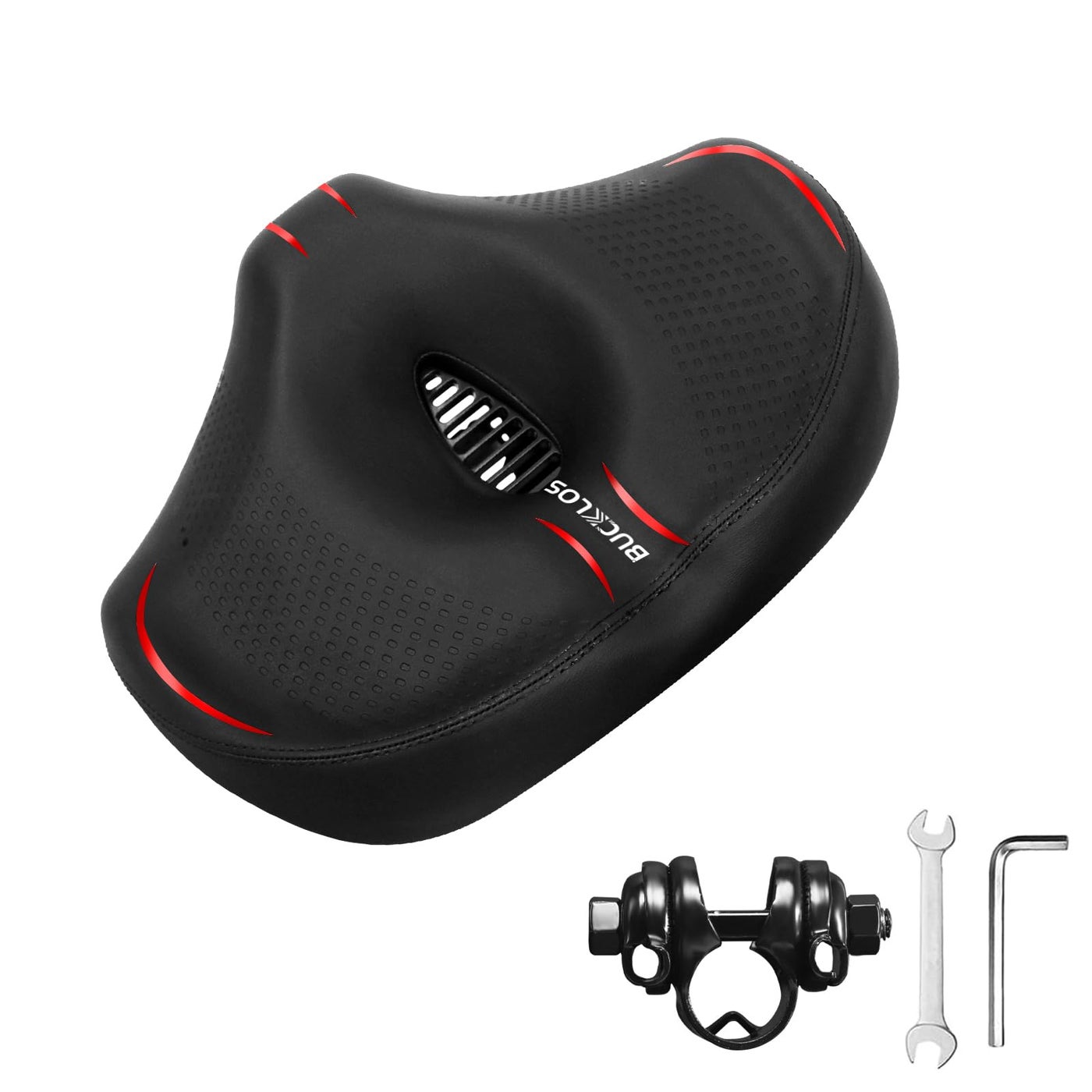 BUCKLOS New Noseless Bike Seat for Comfort Men&Women Extra Wide Bicycle Seat Cushion Oversized Comfortabele Foam Padded Bike Saddle for Peloton Exercise Bike Ebike Cruiser Bikes