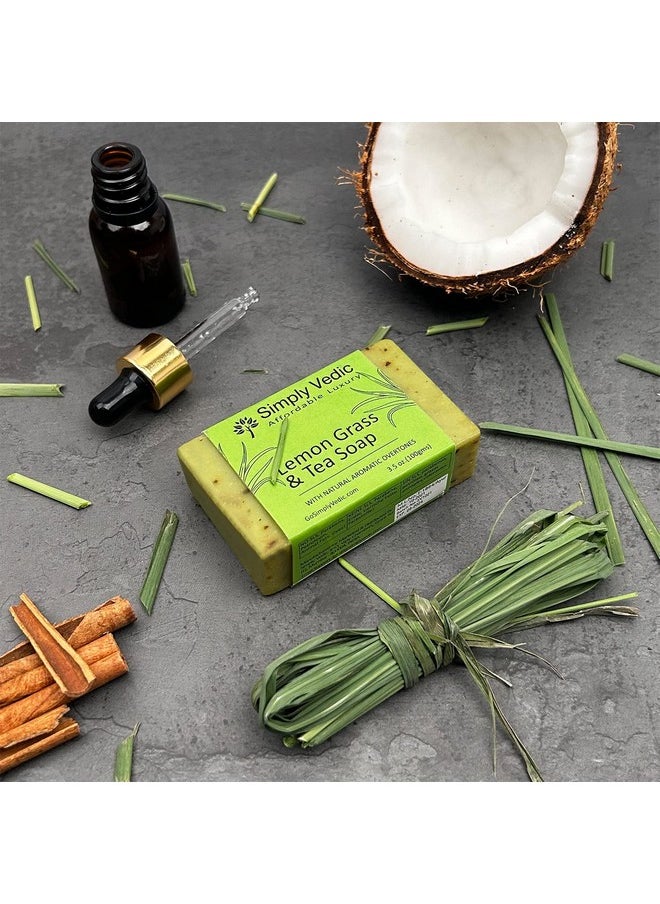 Simply Vedic - Lemongrass Soap Bar For Body, Hand, Face. Cold Pressed With Coconut Oil, Hand-Made, Gift Set For Men & Women. 100 Grams - Image 1