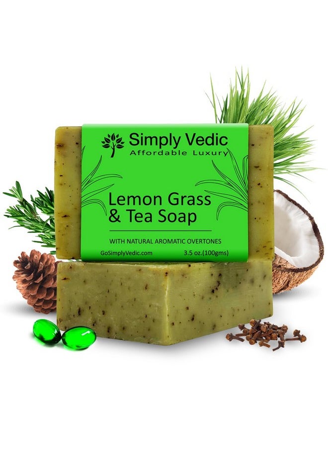 Simply Vedic - Lemongrass Soap Bar For Body, Hand, Face. Cold Pressed With Coconut Oil, Hand-Made, Gift Set For Men & Women. 100 Grams - Image 1