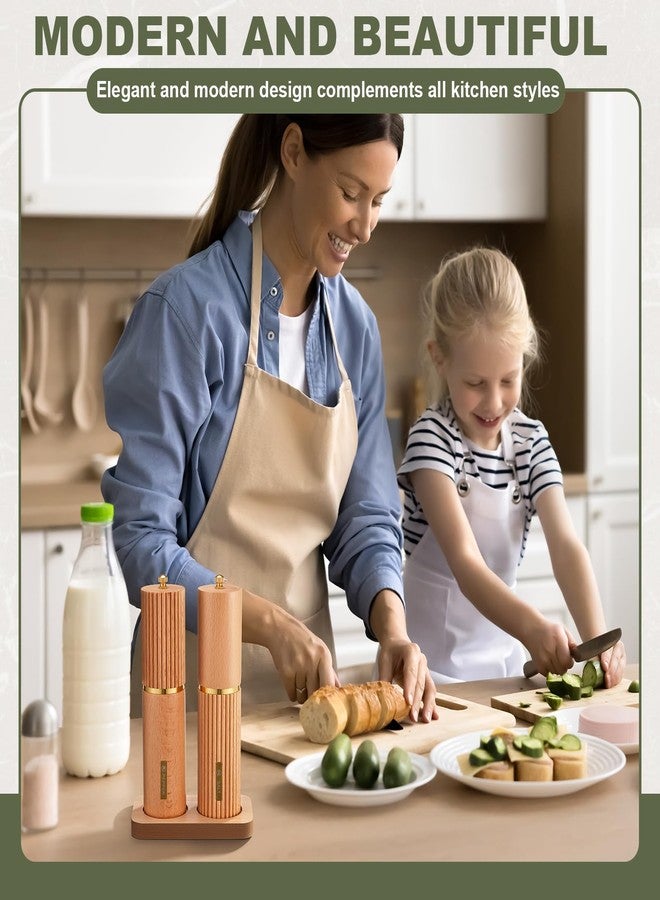 لويم طقم مطحنة ملح وفلفل خشبية من لويم، مطحنة ملح وفلفل يدوية 8 بوصة مع صينية، درجة خشونة قابلة للتعديل، مطاحن خشبية قابلة لإعادة التعبئة مع ملصق زجاجة ذهبي، هدية مثالية للمطبخ (لون الخشب). - Image 5