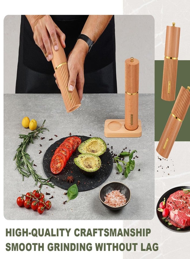 لويم طقم مطحنة ملح وفلفل خشبية من لويم، مطحنة ملح وفلفل يدوية 8 بوصة مع صينية، درجة خشونة قابلة للتعديل، مطاحن خشبية قابلة لإعادة التعبئة مع ملصق زجاجة ذهبي، هدية مثالية للمطبخ (لون الخشب). - Image 2