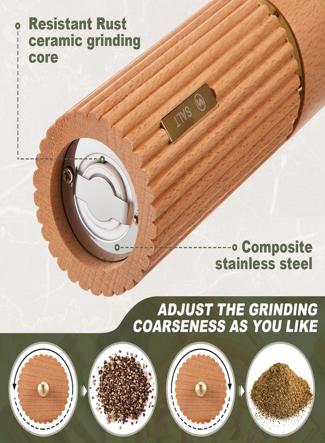 لويم طقم مطحنة ملح وفلفل خشبية من لويم، مطحنة ملح وفلفل يدوية 8 بوصة مع صينية، درجة خشونة قابلة للتعديل، مطاحن خشبية قابلة لإعادة التعبئة مع ملصق زجاجة ذهبي، هدية مثالية للمطبخ (لون الخشب). - Image 4