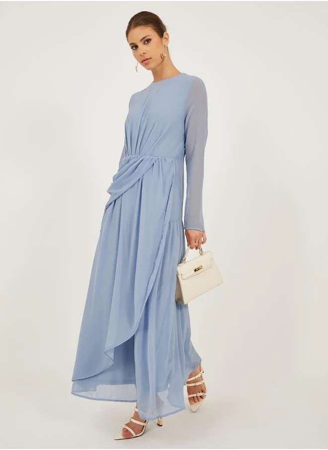 ستايلي Plain Ruffle Detail Long Sleeves Wrap Maxi Dress