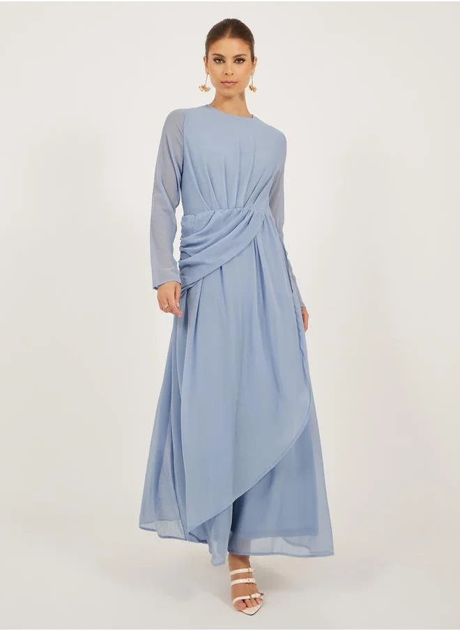 ستايلي Plain Ruffle Detail Long Sleeves Wrap Maxi Dress