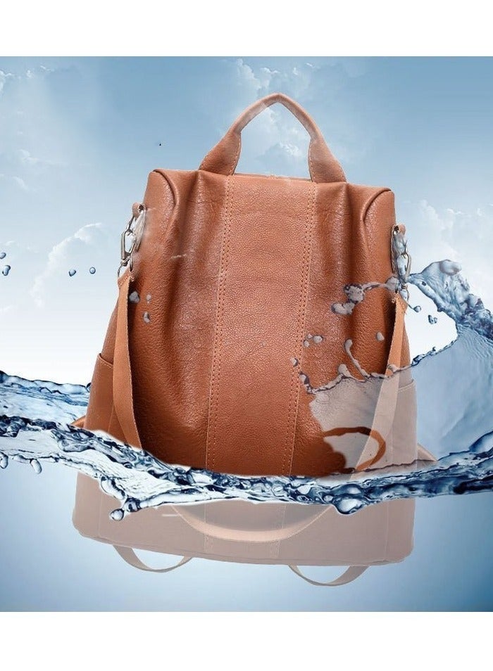 Backpack Handbag PU Leather Daypack Shoulder Bag Antitheft Ladies Rucksack Lightweight Waterproof School Bags for Women/Girls Travel Stylish and Functional Travel Companion Brown - Image 5