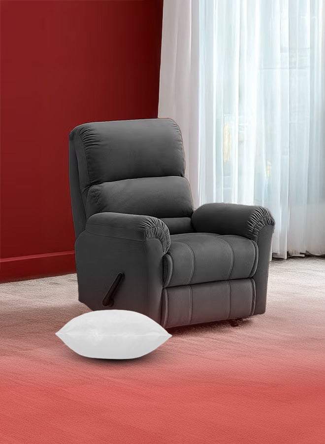 باك كومفرت طقم الجلسة المريحة | كرسي استرخاء مخملي رمادي غامق + كوشن أبيض 45x45 سم - Image 4