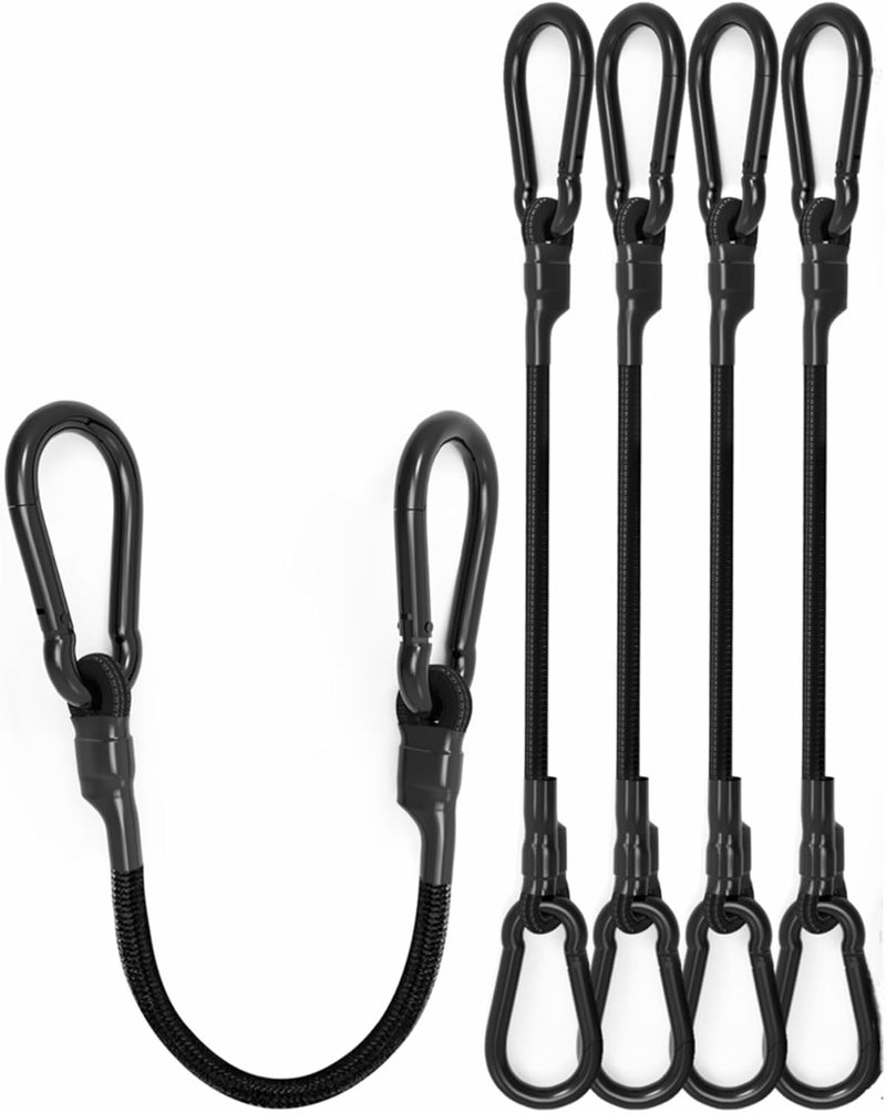 LuckyStraps 24'' Real Heavy Duty Carabiner Bungee Cords Outdoor with 190 Lbs Max Break Strength, Black Bungee Straps with Upgraded Carabiner Hooks for Luggage Rack, Cargo, Hand Carts, Bike, Camping, etc (4 Pcs) Light sturdy raw material - Image 1