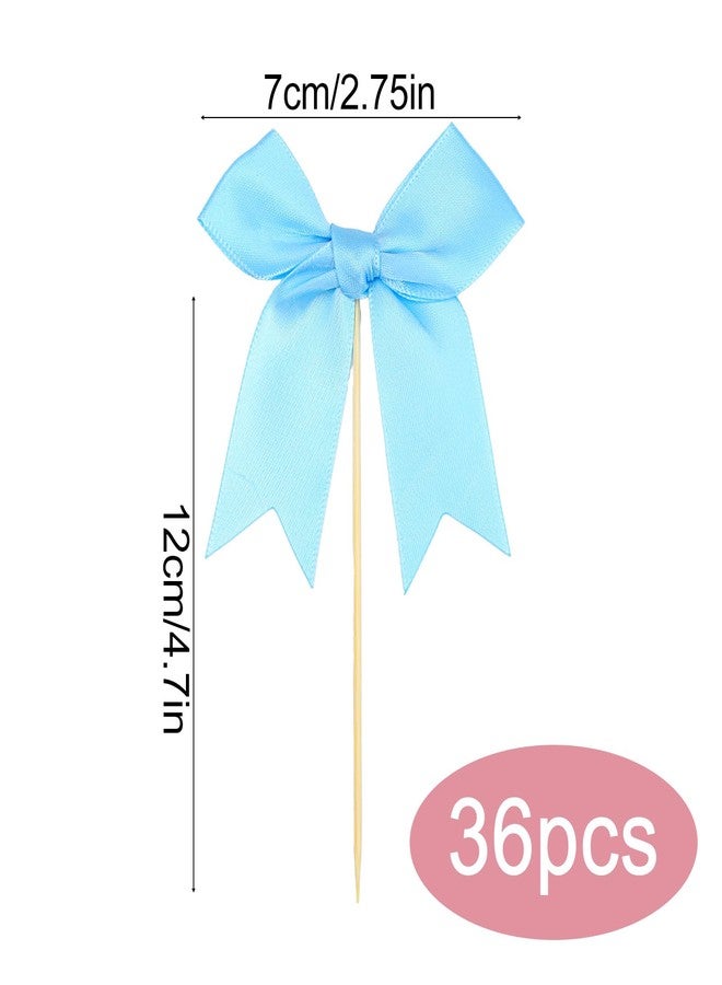 DOPENSPI 36PCS Blue Bow Cupcake Toppers, Bows Cupcake Picks Blue Ribbon Bow Cake Topper Bowknot Cake Topper Bowknot Birthday Party Decorations for Bridal Birthday Baby Shower Wedding Party Supplies - Image 2