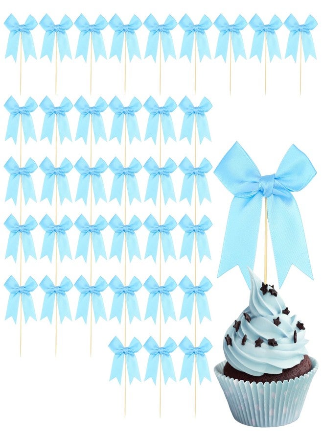 DOPENSPI 36PCS Blue Bow Cupcake Toppers, Bows Cupcake Picks Blue Ribbon Bow Cake Topper Bowknot Cake Topper Bowknot Birthday Party Decorations for Bridal Birthday Baby Shower Wedding Party Supplies - Image 1