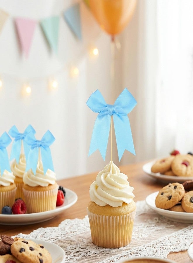DOPENSPI 36PCS Blue Bow Cupcake Toppers, Bows Cupcake Picks Blue Ribbon Bow Cake Topper Bowknot Cake Topper Bowknot Birthday Party Decorations for Bridal Birthday Baby Shower Wedding Party Supplies - Image 3