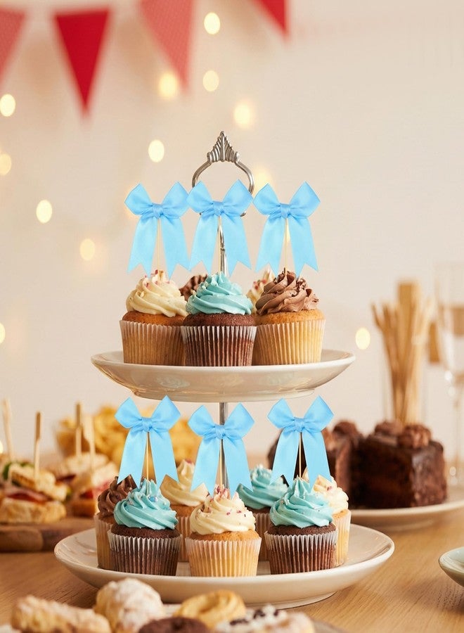 DOPENSPI 36PCS Blue Bow Cupcake Toppers, Bows Cupcake Picks Blue Ribbon Bow Cake Topper Bowknot Cake Topper Bowknot Birthday Party Decorations for Bridal Birthday Baby Shower Wedding Party Supplies - Image 4