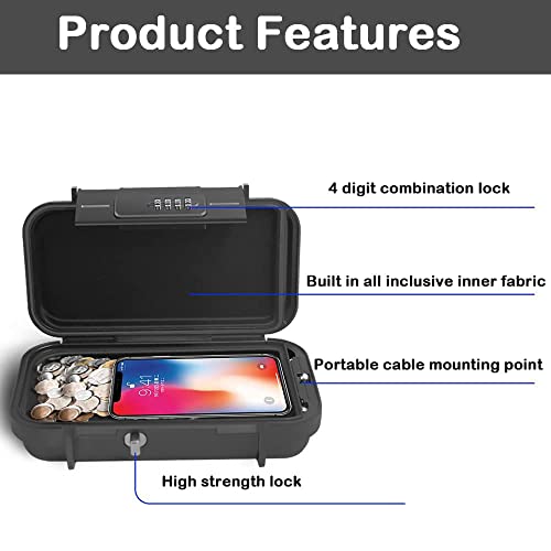 STORE 2508 Cash Box With Combination Lock, Portable Safe Money Case With Handle & Cable, Security Lock Box, Black - Image 3