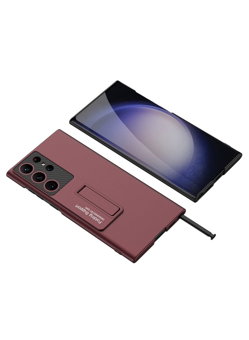 ليكا جراب سامسونج جالاكسي S24 ألترا نحيف جدًا من مادة الـ PC الصلبة مع مسند مدمج - غطاء أحمر نحيف مع حماية صلبة مقاومة للصدمات - Image 3