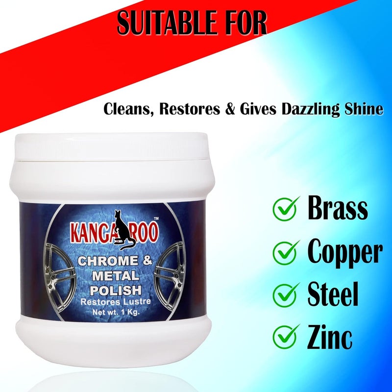 Kangaroo® Chrome and Metal Polish 1 KG For Chrome, Copper, Brass, Bronze, Gold, Nickel and Stainless Steel. All Metal Cleaner, Polisher and Protectant. Removes oxidation and discoloration. - Image 4