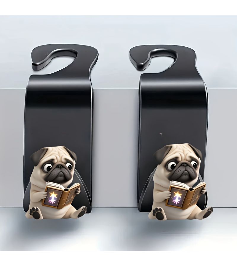 2 Pcs Adorable Pug Dog 2D Car Seat Hooks Hidden Backseat Storage Organizer Acrylic Multi Functional Car Accessories For Cabin Bag Water Bottle Durable Cute Seat Hook - Image 4