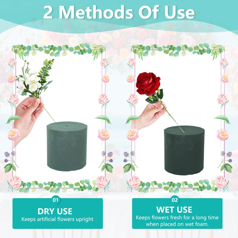Kuabiz 12 Set Plastic Cylinder Planter Box 4 x 4 Inch Flower Boxes for Arrangements White Round Plastic Flower Box with Removable Foam Blocks Liner for Centerpiece Home Wedding Garden Decor (Classic) - Image 3