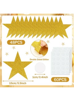 JUNEBRUSHS JUNEBRUSHS Gold Stars Cutouts, 48Pcs Double Sided Glitter Stars Cutouts Paper Star Cutouts for Classroom Bulletin Board Wall Party Decoration  - Image 2