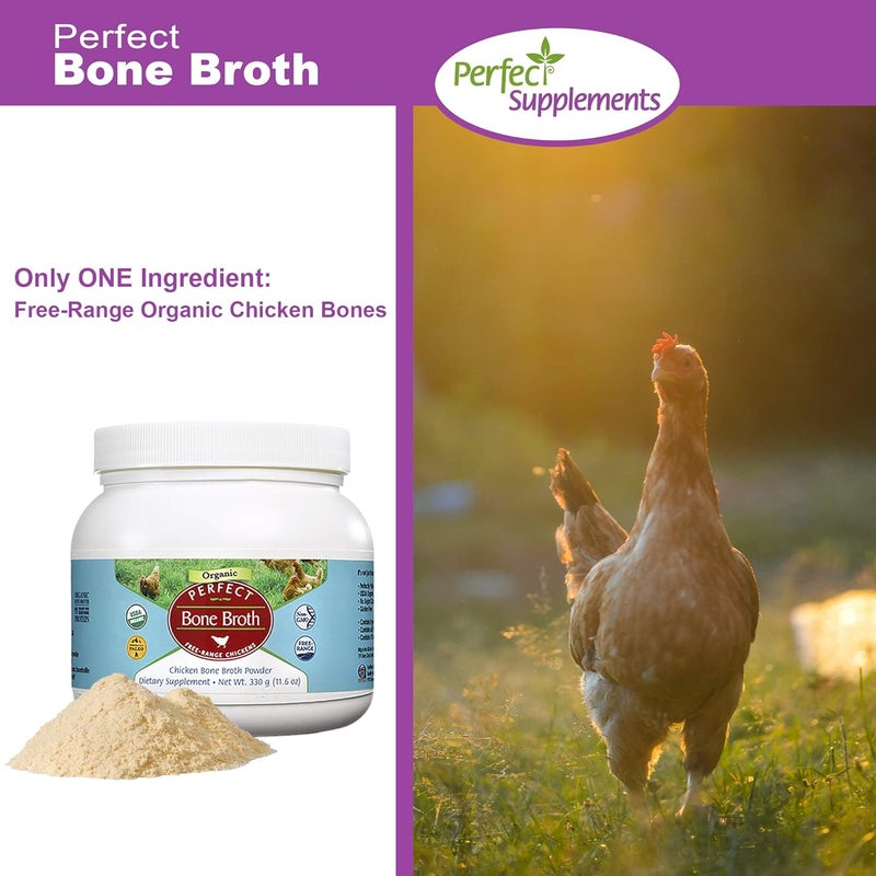 Perfect Supplements Perfect Organic Chicken Bone Broth Powder - Free Range Low Sodium, Paleo & Keto Friendly (330g, 30 Servings) - Image 5