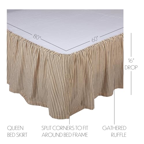 VHC Brands Sawyer Mill Ticking Striped Cotton Farmhouse Split Corners Gathered Queen Bed Skirt 60x80x16 Charcoal Dark Creme White - Image 3