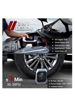Excefore Car Jump Starter Power Pack, Digital Car Tyre Pump 160 PSI, Preset Tyre Pressure & Auto Shutoff, Car Battery Booster, Safe Car Jumper with Large LCD Display, Emergency Light, Intelligent Charges  - Image 2