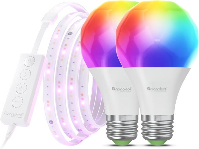 ESSENTIALS MATTER BLUETOOTH THREAD SMART LED A19 LIGHTBULB 2PK AND LIGHTSTRIP 80 SMARTER KIT 2M RGB WHITES CONTROLLER APP VOICE CONTROL WORKS WITH APPLE HOME GOOGLE HOME